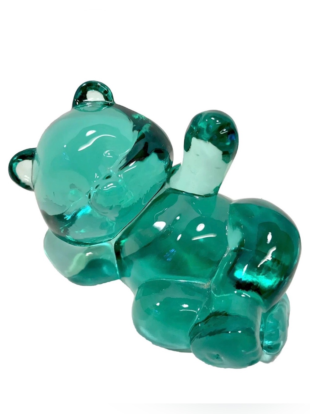 Fenton Art Glass 90’s Sea Mist Green Laying Reclining Bear Cub Handmade Figurine